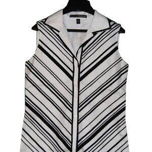 Linda Allard Ellen Tracy Button-Up Sleeveless Black/White Shirt, Size 6